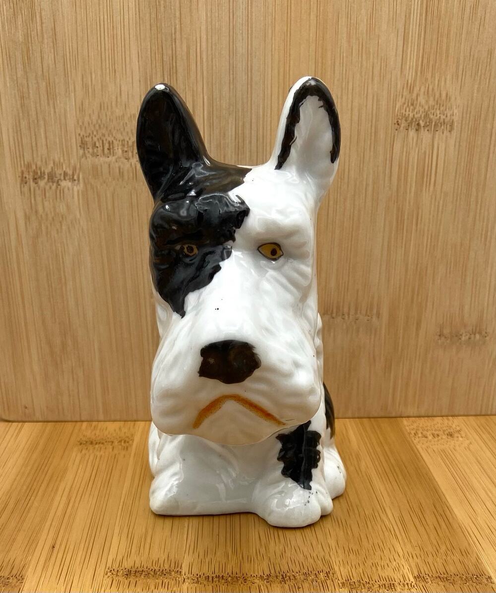Vintage Sealeyham Terrier Coin Bank Japan Scottish Terrier Dog Porcelain 1950s